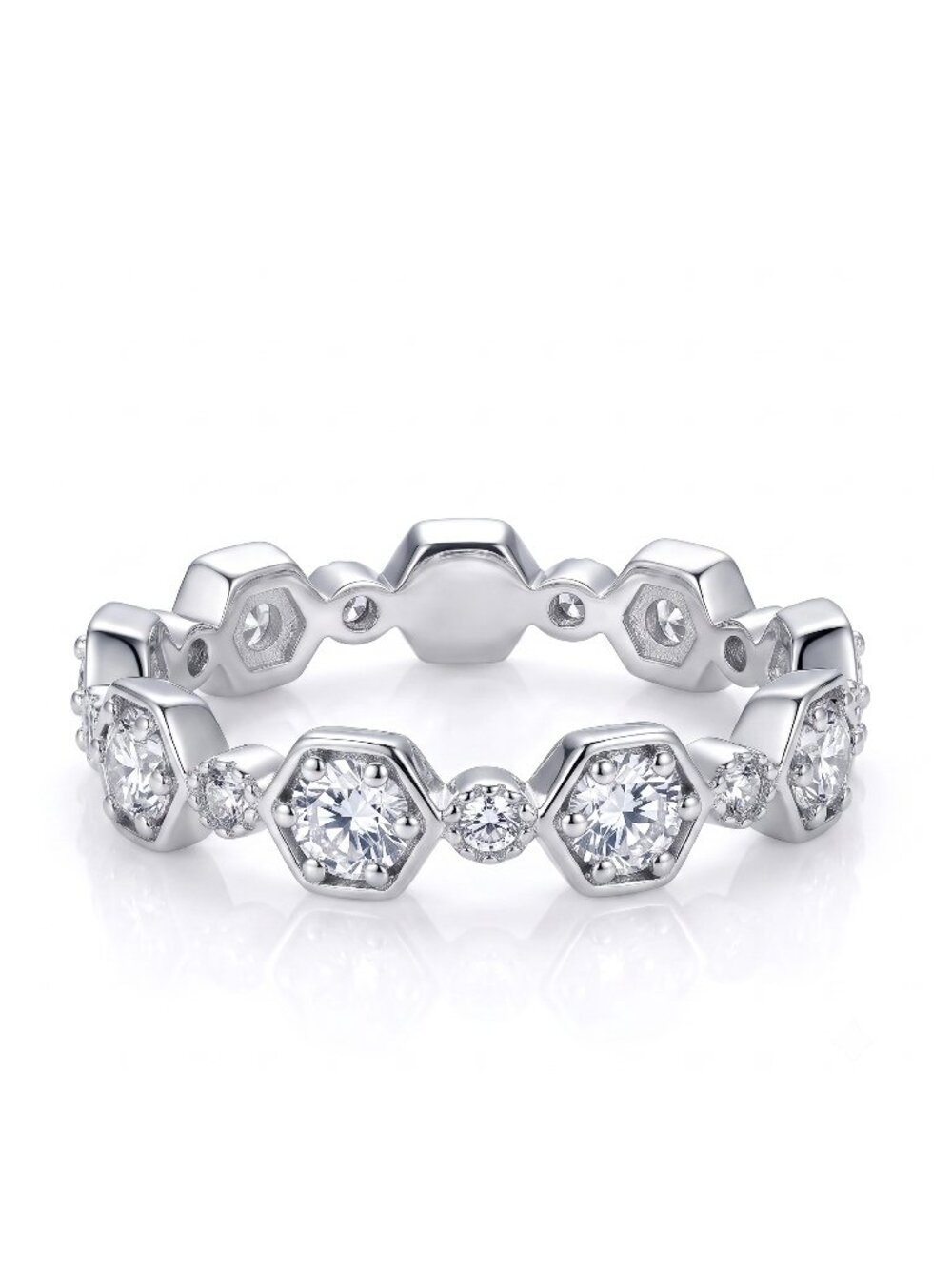 Stackable Honeycomb Hexagon Eternity Ring, Charmed Aroma Size 6